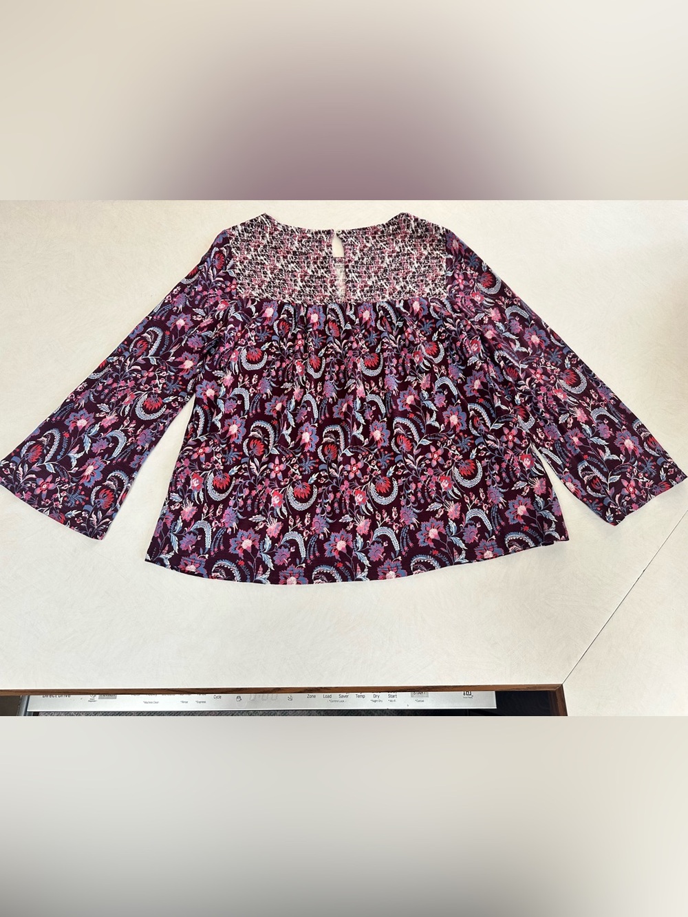 Lucky Brand Boho Floral Smocked Yoke Long Sleeve Top